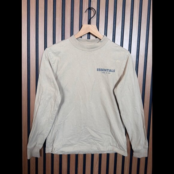 Fear Of God Essentials Shirt Large Tall / 10 Boys Beige Long Sleeve 100% Cotton - Picture 1 of 9
